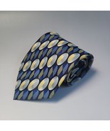 Renzo Hand made Mens tie X-Long 65in blue grey beige geometric - $41.81