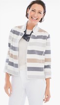 Chicos Striped Car Coat Jacket Neutral Shades Coastal Light Casual Women’s Sz 0 - £41.40 GBP