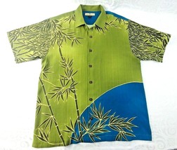 Tommy Bahama Green Blue Bamboo Print 100% Silk Aloha Shirt Mens M *** - £27.17 GBP