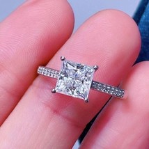 Engagement Ring 2.10Ct Princess Cut White Moissanite 925 Sterling Silver Size 5 - £123.89 GBP