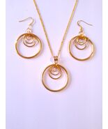 Gold jewelry hoop set golden set necklace and earrings Boho hoop jewelry... - $52.00
