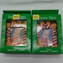 Set Of (2) Proud Paws Pet Frames Christmas Photo Ornament Magnets - $19.79