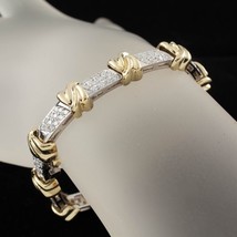 4.00 carat Diamond Knot Station 18k White &amp; Yellow Gold 2-Tone Bracelet 7.25&quot; - £4,347.63 GBP