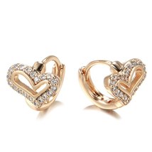 New Lovely Hollow Heart Earrings Fashion 585 Rose Gold Natural Zircon Earrings W - £7.24 GBP