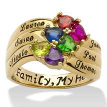 Personalized Heart Birthstone 14K Gold Sterling Silver Ring Size 5 6 7 8 9 10 - £321.47 GBP