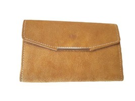 VTG SUEDE Leather Checkbook Wallet Clutch Fawn Burnt Orange EUC - £13.99 GBP