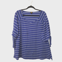 Lee Womens 1X Top 3/4 Tie Sleeve Blue White Striped Pullover Stretch Nautical - $11.89