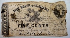 1863 antique 5 CENTS CONFEDERATE CURRENCY civil war ALABAMA - £38.12 GBP