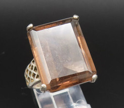 925 Silver - Vintage Square Smoky Quartz Open Pattern Band Ring Sz 7.5 - RG25394 - £51.17 GBP