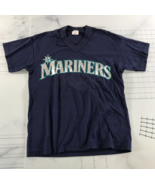 Vintage Seattle Mariners T Shirt Mens Large Navy Blue V Neck Cotton Blend - $19.79