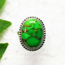 925 Sterling Silver Green Copper Turquoise Ring Handmade Jewelry Gemstone Ring - £33.65 GBP