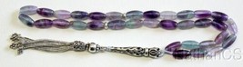 Prayer beads Tesbih oval Rainbow Fluorite &amp; Sterling Silve Rare Cut Collector&#39;s - £125.45 GBP