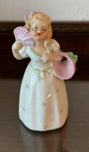 Vintage Old Fashioned Porcelain Ceramic Bell Young Lady Pink Fan &amp; Baske... - $12.19