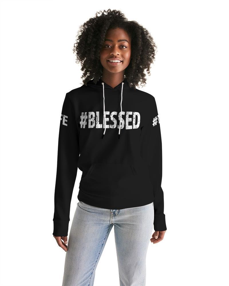 BLESSED LIFE Black White Womens Hoodie with Sleeve Text - $49.99