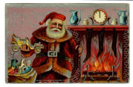 Christmas Antique Post Card Santa Toys Fireplace Embossed Posted 1917 Series 403 - £15.42 GBP