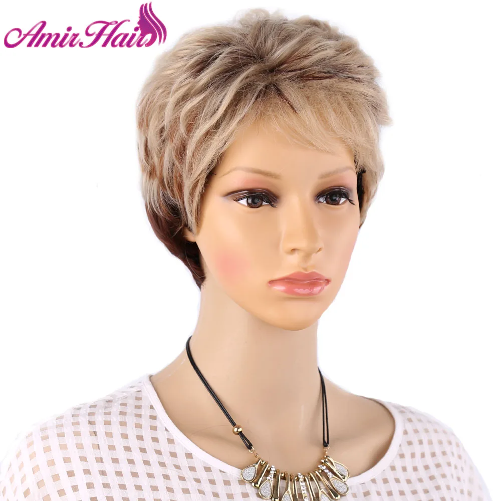 Amir Synthetic Short Blonde Wig With Bangs Brown Wigs for American Women Pix - £19.31 GBP+