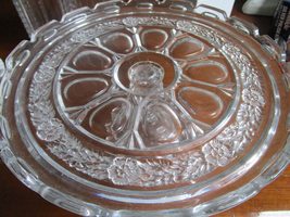 EAPG Early American Pressed Glass Cake Stand thumbprints and Flowers[*cakestand] - £55.14 GBP