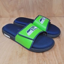 Seattle Seahawks Mens Sandals Sz L 11-12 NFL Green Blue Faux Leather Slides - £21.35 GBP