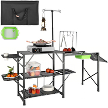VEVOR Camping Kitchen Table, One-piece Folding Portable Cook Station, 3 ... - €97,04 EUR