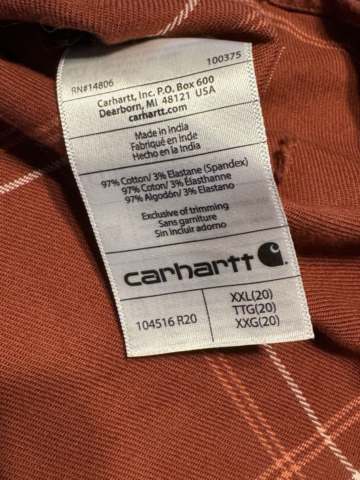 Carhartt Men’s XXL Plaid Long Sleeve Shirt Red Button-Up Workwear Stretch Item image 5