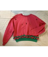 Beautiful Hand~Crafted Cropped Holiday Christmas Sweatshirt Fringe Red/G... - £23.90 GBP