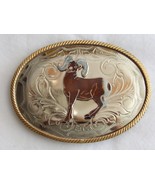 German Silver Belt Buckle Ram Sheep Cowboy Western Style 3.75&quot;x2.5&quot; - $650.93 MXN