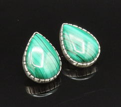 NAVAJO 925 Silver - Vintage Etched Pear Shaped Malachite Earrings - EG11949 - £68.96 GBP