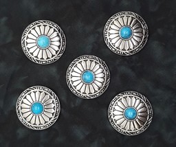 Southwest Native Style Flower  Concho  / Conchos 1 3/16&quot; Five Count Blue... - £7.85 GBP