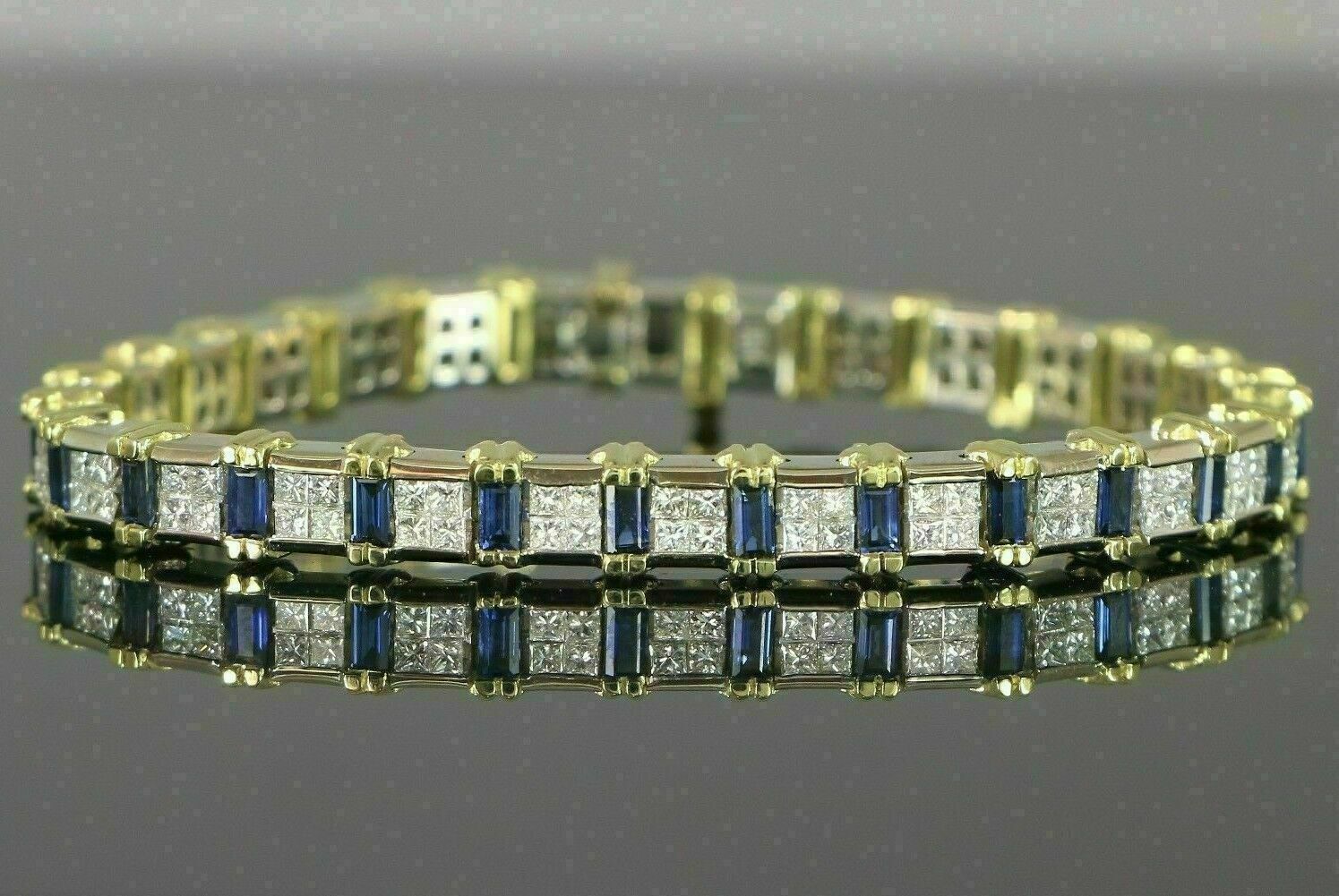Primary image for 15Ct Princess Cubic zirconia  Tennis Bracelet 7" 14K Yellow Gold Plated-Silver