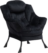 Hollyhome Large Lazy Chair In Modern Fabric, Black, Steel Frame, Accent, - £107.05 GBP