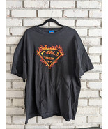 VINTAGE Superman Mens Black Logo Fire Flames DC Comics Graphic Tee T-Shi... - $11.88