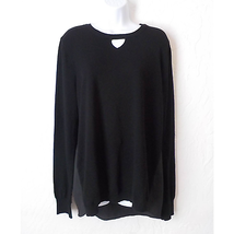 ONE A Women Large Black Top Knit Front  Rayon Back Keyhole Long Sleeve H... - £11.83 GBP