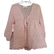 Dress Up Womens Top Pink M Floral Half Sleeve Boho Pullover Blouse NWT - $18.81
