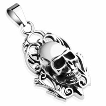 Gothic Skull Necklace Stainless Steel Steampunk Pendant Medallion Charm - £15.97 GBP