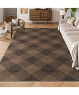 YIHOUSE Checkered Jute Rug 8x10 Brown Black Non Slip Indoor Outdoor - €61,52 EUR