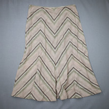 JM Collection Linen A-line Chevron Skirt 12 Midi Maxi Brown Beige Pink - £15.19 GBP