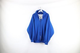 Vtg 90s Streetwear Men XL Distressed Waffle Knit Lined Blank Full Zip Hoodie USA - £51.79 GBP