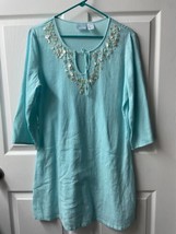 Kim Rogers Beach Swim Coverup Womens Boho Blue Shift Dress Size Large 3/... - £13.35 GBP