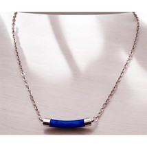 Sarah Coventry Blue Bar Necklace Silver Tone Chain 14 Inch - £11.55 GBP