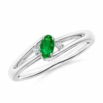 ANGARA 5x3mm Natural Emerald and Diamond Split Shank Ring in Sterling Silver - £212.99 GBP+