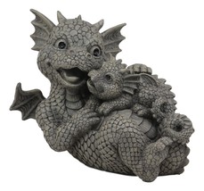 Whimsical Garden Dragon Family Mommy And Me Time Statue 8&quot;Long Dragons Decor - £35.17 GBP