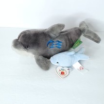 Wild Republic Dolphin Gray With Baby Clipper Blue Ty 10&quot; Plush Stuffed Animal - £15.68 GBP