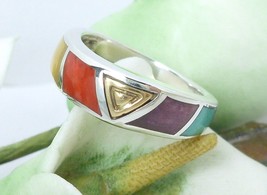 Eric Grossbardt Sterling/18K Rainbow Ring Size 5.75 - £70.92 GBP