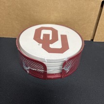 OU University of Oklahoma, Oklahoma Sooners Set of 4 Coasters + Holder - £11.26 GBP