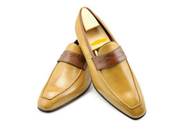 Handmade Men&#39;s Leather Formal New Original Tan Brown Loafers Slip Ons Shoes-464 - £157.31 GBP