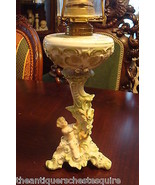 Oil Lamp, c1890s, Meissen/ Dresden encrusted flowers and cherub, ELDORAD... - £140.14 GBP