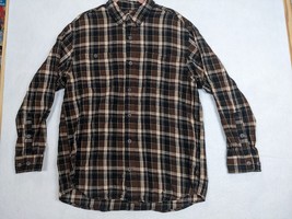 Duluth Trading Co Mens Flannel Shirt Plaid Long Sleeve Size L Cotton Brown - $19.68