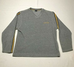 Vintage Nautica Jeans Co Sweatshirt Mens L Gray Long Sleeve V Neck Yellow Stripe - £14.70 GBP