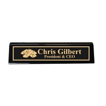 Desk Wedge Name Plate - PERSONALIZED - Gold Bars - 11 Inches (Black Piano) - $43.11
