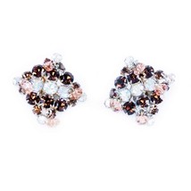 VTG Earrings Sparkling Square Aurora Borealis Amber Clip-On 1950S Womens  - $28.51